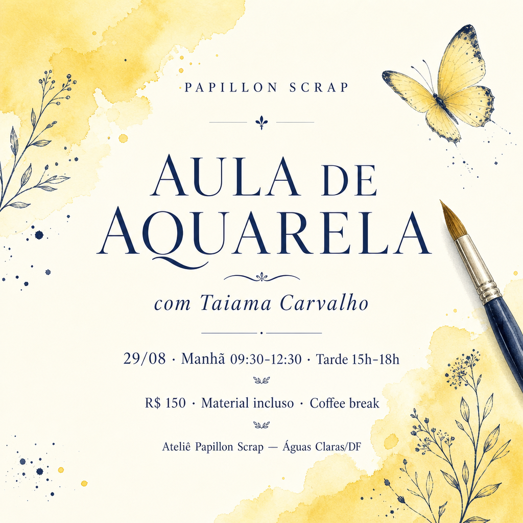 Banner de divulgação: Aula de Aquarela com Taiama Carvalho